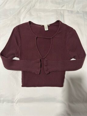 Full Tilt Ribbed Keyhole 3/4 Ruffle-Sleeve Bodysuit - Burgundy
